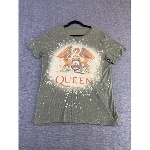 Queen T-Shirt Mens L Big Logo Crest Olive Green Distressed